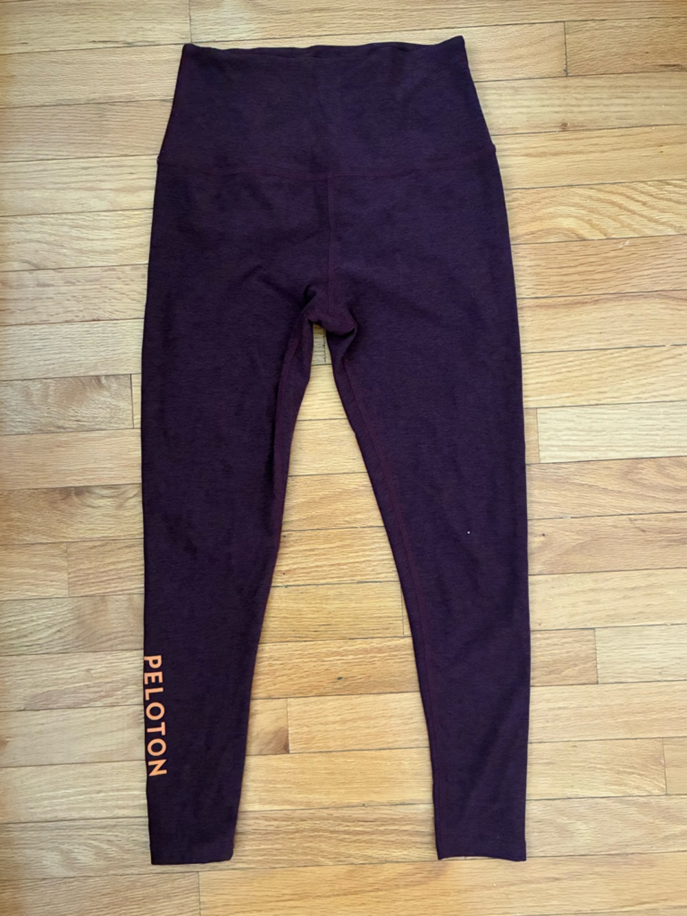 Peloton Beyond Yoga Deep Plum Leggings with Coral Logo